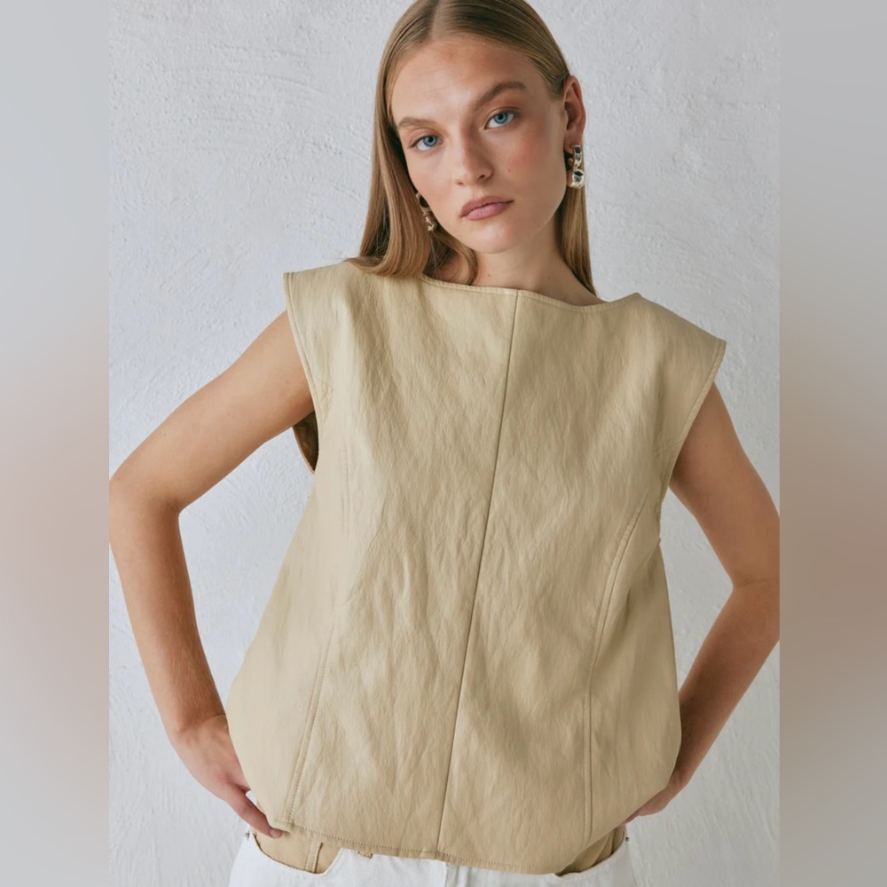 VRG GRL Sutton Vest in Butter Faux Leather